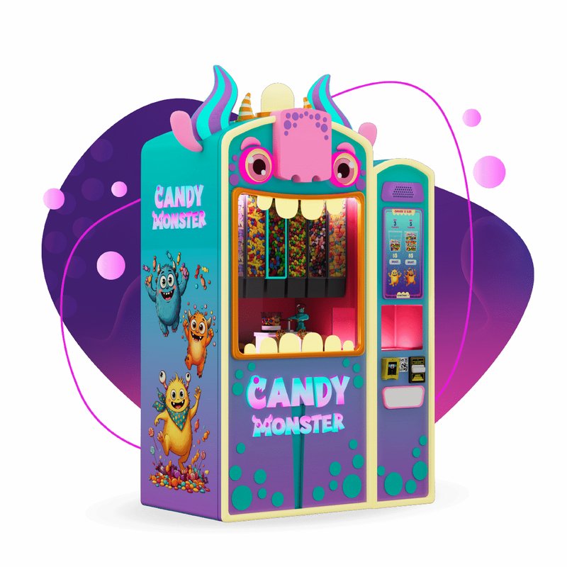 Candy Monster machine — operator tracks sales and restocking in real time